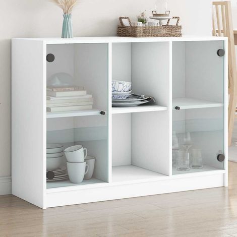 Buffet blanc 6 compartiments avec portes en bois d’ingénierie 102 x 37 x 75,5 cm - PANGIVO (1/5)