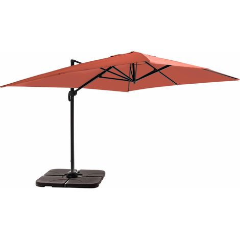 Parasol déporté 4x3 m inclinable + 4 dalles à lester terracotta