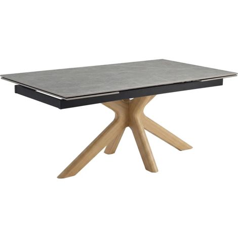 Table extensible 180 à 260 cm céramique gris marbré pied croisé bois clair - ARIZONA 12