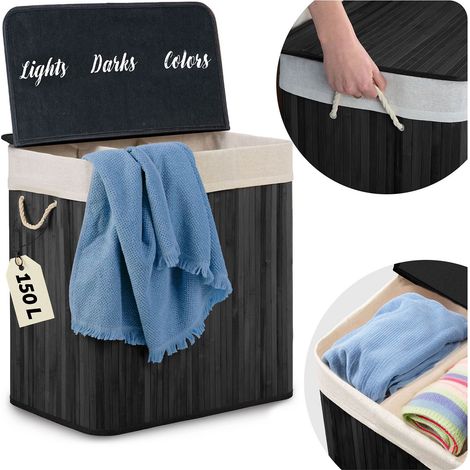 Cesta de ropa de bambú con tapa 150 l Massido