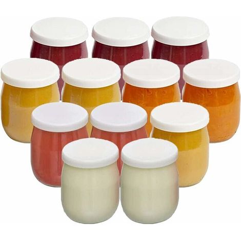 KZQ – Lot de 12 pots à yaourt en verre 143 ml – Couvercle hermétique anti-goutte – Compatible micro-onde et congélateur – Fabriqué en France (1/5)