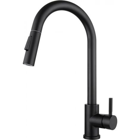 Grifo de cocina retráctil con fregadero giratorio de 360° y 2 modos de rociado (negro). (1/5)