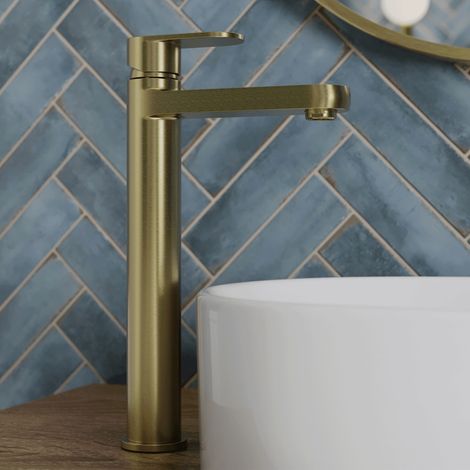 Modern Bathroom High Rise Countertop Basin Mixer Tap Tall Single Lever Brass (1/5)
