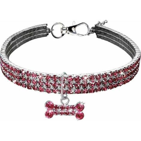Collier pour petits chiens avec strass élastiques (30,5 cm) - Rose (1/5)