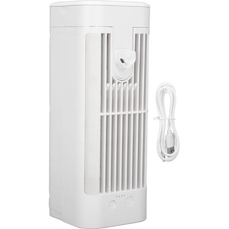 Tragbare Klimaanlage, Ventilator, 3 Geschwindigkeitsstufen, 120-ml-Wassertank, USB-Tischkühler, Nebelfunktion mit Licht und Haken für Schlafzimmer und Büro