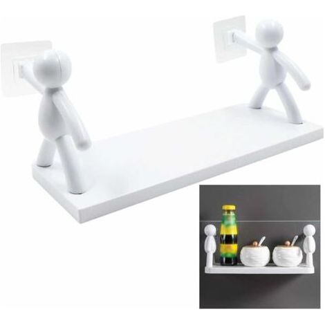 Étagère Murale Plastique Flottante Salle Bain - Rangement Maquillage Organiseur à Épices sans Percer Stockage Mural Bibliothèque Murale Présentoir Étagères Flottantes Support de Rangement, Blanc (1/5)