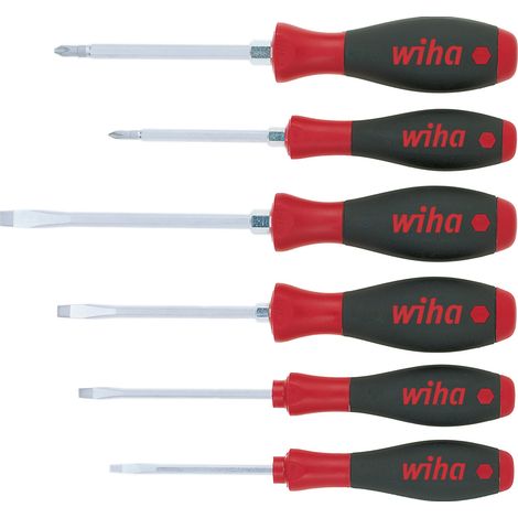 Wiha Schraubendreher Set SoftFinish® Schlitz, Phillips 6-tlg. mit Sechskantansatz (21248)