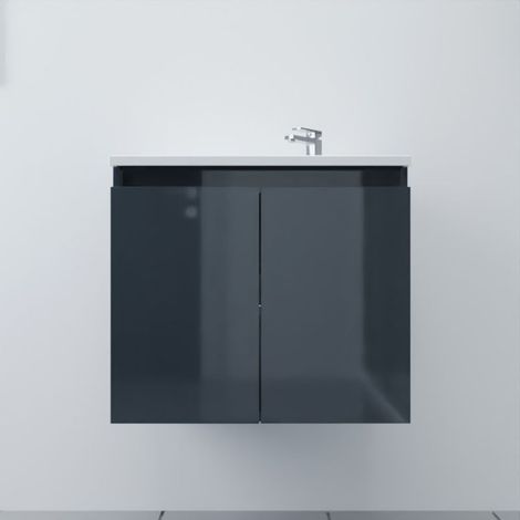 Meuble salle de bain suspendu 70 cm PROLINE- Gris- Plan vasque en Résine