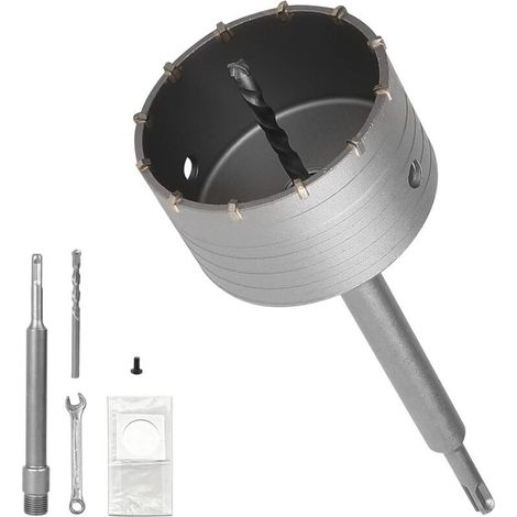 100mm Scie Cloche Beton, avec 220mm Rallonge SDS PLUS et Foret de Centrage, Carotteuse Beton, Trépan Béton Multi Matériaux, Scie Cloche pour Maçonnerie Pierres, Ciment, Brique (1/4)