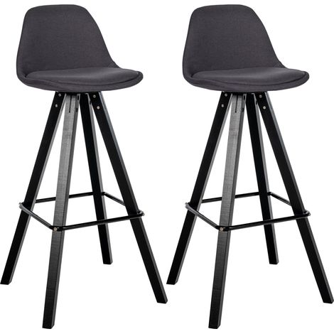 Conjunto de 2 taburetes de bar sillas altas reposapiés estilo escandinavo tela gris oscuro estructura de madera oscura cuadrado 100006085