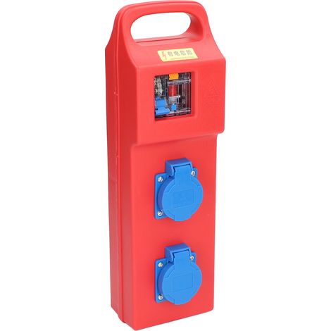 Boîte de distribution compacte IP54 2 positions 3 broches avec disjoncteur différentiel et prise électrique, bloc multiprise étanche pour usage intérieur/extérieur.