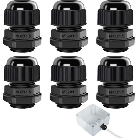6 Pièces M32 Presse Etoupe, Plastique et Nylon Presse-Étoupe, Étanches IP68 Presse Etoupe M32, pour Fils de 18 à 25 mm de Diamètre, pour Extérieur, Jardin, Boîte de Dérivation(Noir) (1/5)