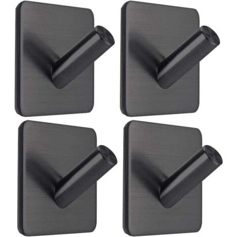 Crochets Adhésifs Porte-Serviettes Inoxydable Étanche Salle de Bain Cuisine Noir Mat 4 Paquets