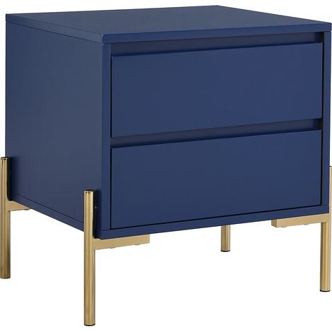 Comodino 2 cassetti MDF e Metallo Blu laccato e Dorato - KORASA