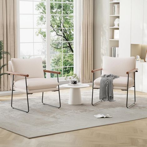 Ohrensessel Beige Cord Bouclé mit Metallrahmen, 2 Stück (1/5)