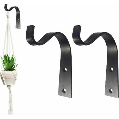 Gancho de pared de metal de 2 piezas, soporte para plantas colgantes (negro) (1/5)