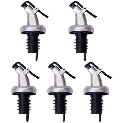 Set mit 5 Öl-/Essig-Tropfkappen, Polypropylen/ABS, 8,5 x 3 cm, schwarz/silber (1/5)