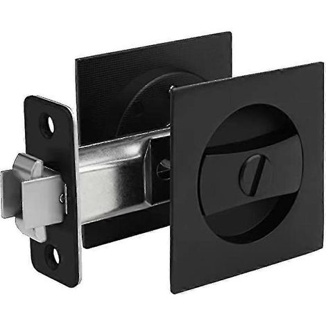 Serrure pour porte coulissante à galandage, quincaillerie carrée contemporaine noire mate pour porte coulissante à galandage, galandage coulissant noir (1/5)