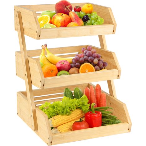 Corbeille à fruits 3 couches en bois 30 x 33 x 41 cm pour le rangement & la décoration-nature (1/5)
