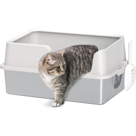 Lettiera per Gatti con Bordi Rialzati 60x40x28 cm in Acciaio Inox e PP Grigio Chiaro (1/5)