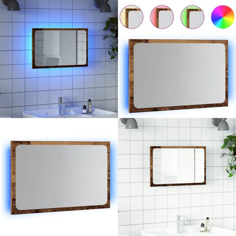 Espejo de baño con luz LED madera envejecida 60x8,5x38 cm - Espejo con luz LED - Espejo de baño con luz