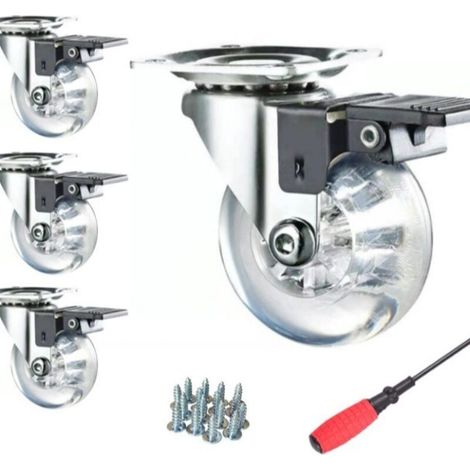 Schwerlast-Möbelrollen mit Bremsen (4 Stück), 50 mm (2"), 360° drehbare Polyurethanräder mit Schrauben, für den Transport von bis zu 160 kg (1/4)