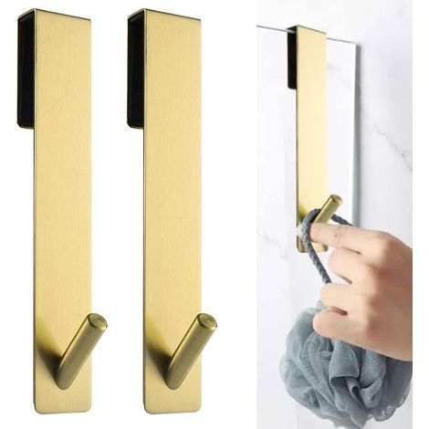 Juego de 2 ganchos para ducha, gancho para toallas sin taladrar, ganchos para puertas de ducha de vidrio sin marco, apto para grosores de 6 a 12 mm (dorado) (1/5)