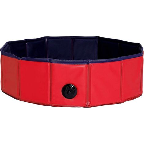 Piscine pliable pour chien, en PVC résistant aux rayures, 80 cm de diamètre, 20 cm de hauteur, revêtement antidérapant et bouchon de vidange, sans pompe, piscine robuste pour enfants, bleu/rouge. (1/3)