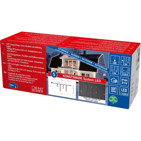 Extension du système LED : guirlande lumineuse effet pluie glacée, givrée, 100 diodes ambrées, extérieur (IP44), 1,3 W, câble souple noir. (1/4)