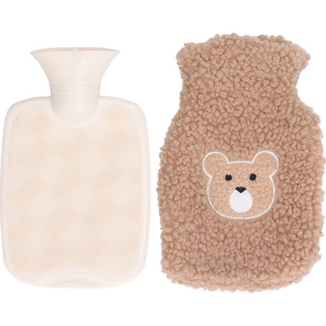 Bouillotte 1000ml en PVC Renforcé Anti-Brulure avec Couverture en Peluche Ours Mignon pour Maison, Bureau ou Hiver - Tête d'Ours Café (1/5)