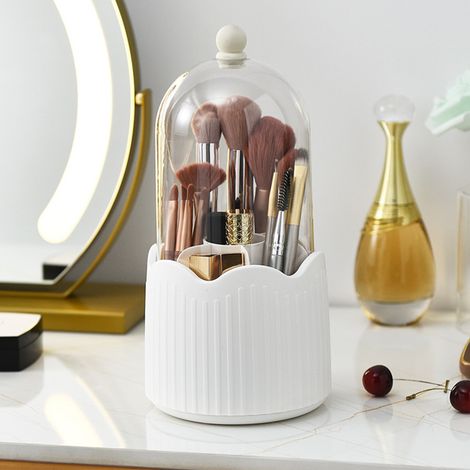 Porte-pinceaux de maquillage transparent et anti-poussière, boîte de rangement rotative à 360°, porte-stylo de bureau, porte-pinceaux pour fards à paupières, boîte de rangement pour rouge à lèvres en (1/5)