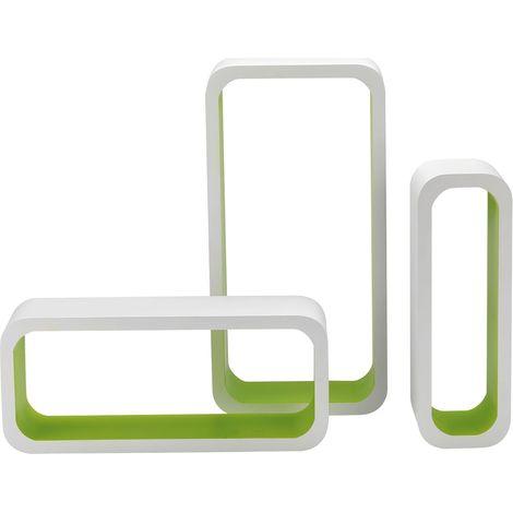 King Home SET 3 PZ(cm 10x10x30 + cm 15x10x35 + cm 20x10x40) MENSOLA RETTANGOLARE STONDATA IN MDF BICOLORE BIANCO/VERDE CARTONE DA 2 PEZZI (1/4)