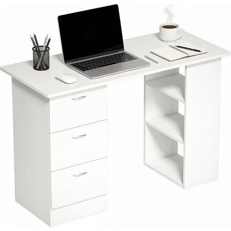 Escritorio de ordenador blanco de MDF 120 x 49 x 72 cm con 3 cajones y 3 estantes (1/5)