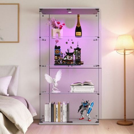 Vetrina in Vetro - 4 Ripiani - Illuminazione LED - 163x80x36 cm - Bianco Moderno