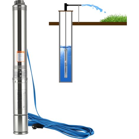 Wolketon 750W / 1.0hp Tiefbrunnenpumpe Brunnenpumpe 4 Zoll bis 4000 L/h Sandverträglich Tauchpumpe Edelstahl Wasserpumpe Gartenpumpe