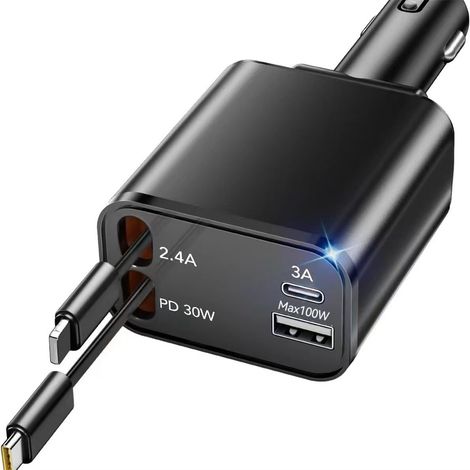 Digital affichage très rapide charge PD+QC3.0 cross-border Chargeur de voiture métal multi-function 66W Chargeur de voiture--retract (1/5)