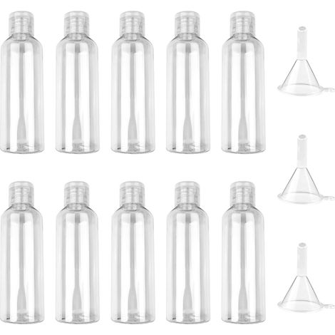 10 Pièces Flacon Voyage Vide, Kit Voyage Avion Plastique, Contenant Voyage 100ml, Flacons de Voyage avec 3 Entonnoirs, Bouteille de Voyage pour Lotion, Cosmétiques, Shampoing, Gel Douche (1/5)