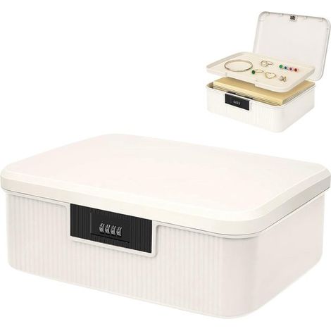 Boîte de rangement avec serrure à combinaison à quatre chiffres - 26 x 22 x 12 cm - 9 litres - Convient pour la maison, le bureau et l'école - Boîte de rangement verrouillable - Blanc (1/5)