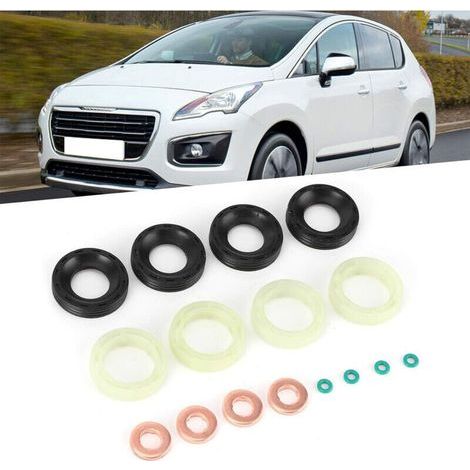 16 Pcs Kit de Joint Injecteur 1.6 HDI, Rondelle D'étanchéité D'injecteur Diesel Remplacement Compatible avec Citroen, Peugeot Accessoires Universels d'Huile D'injecteur (1/4)