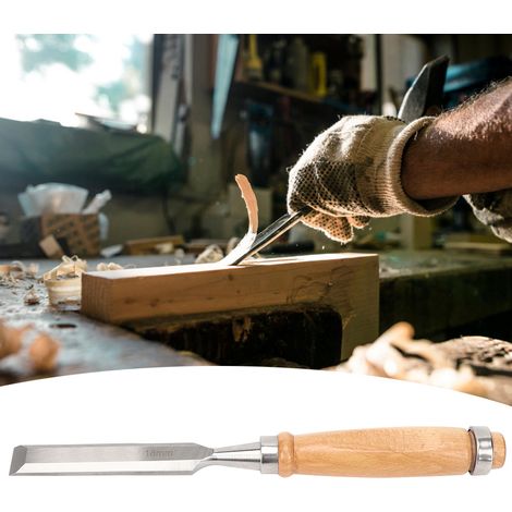 Ciseau plat pour le travail du bois, manche en bois, portable, fournitures industrielles, Cr V 18 mm (1/5)