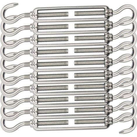 10Pcs M5 304 Stainless Steel Turnbuckle Adjustable Hook and Eye, Wire Rope Tensioner for Trellis Garden Cable System (DC Type, Silver, M5) (1/5)