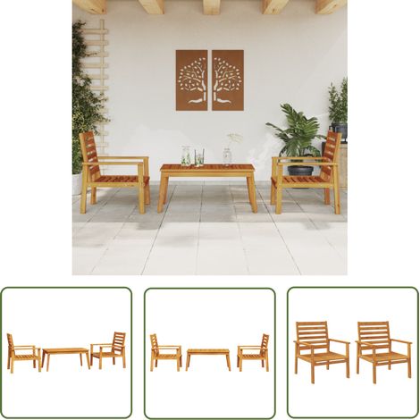 The Living Store Ensemble de salon de jardin 3 pcs bois d'acacia solide - Salon De Jardin - Mobilier De Jardin - Table De Jardin - Chaises De Jardin - Acacia Massif (1/5)