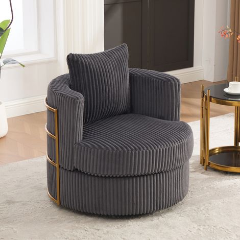 Fauteuil pivotant 360° en cord gris avec accoudoirs rembourrés et rangement (1/5)