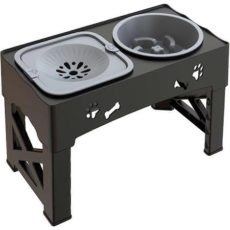 Distributeur de croquettes 3 en 1 pour animaux de compagnie, gamelles doubles pliables pour alimentation lente (1/5)