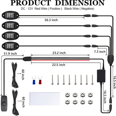 Ensemble de 4 projecteurs LED RGB pour roches, 64 LED multicolores néon sous le châssis, étanche, avec application et contrôle RF, pour Jeep, camion tout-terrain, voiture, quad, SUV et moto. Compatibl (1/5)