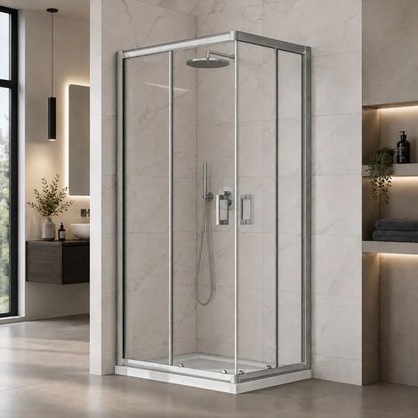 Box doccia 80x120 angolare doppio scorrevole con vetro temperato trasparente e profili cromo Geo