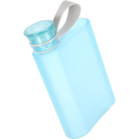 Gourde plate de sport 380 ml avec cordelette, réutilisable, bleue mate, pour le fitness et la salle de sport (1/5)