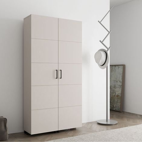 Schuhregal Bled, Schuhschrank mit 15 Fächern, 2 Türen, Doppelte Kapazität, Öffnung mit Rädern, 92x33x185h cm Cremeweiß (1/5)