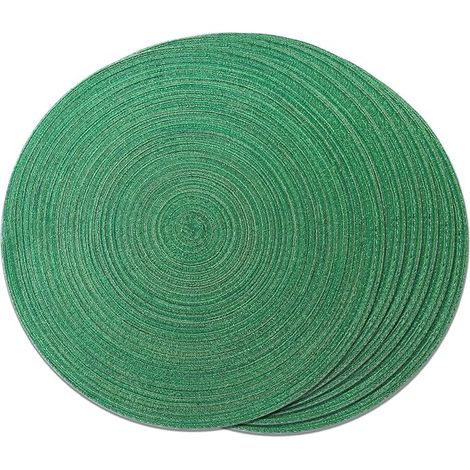 Ensemble de 6 sets de table ronds : sets de table pour tables à manger, sets de table lavables antidérapants, 15 pouces (vert). (1/4)