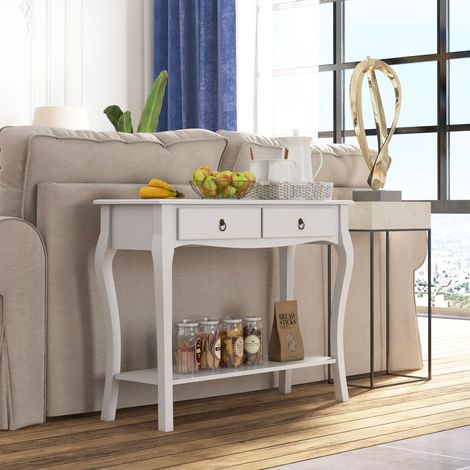 HOMCOM Tavolino consolle/credenza per soggiorno, sala da pranzo, corridoio, mobiletto laterale con cassetti e ripiano, design elegante, 100x33x75 cm, legno bianco lucido